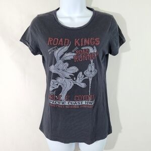 VTG LOONEY TUNES "Road Kings With Road Runner" Black Short Sleeve Tee Size L